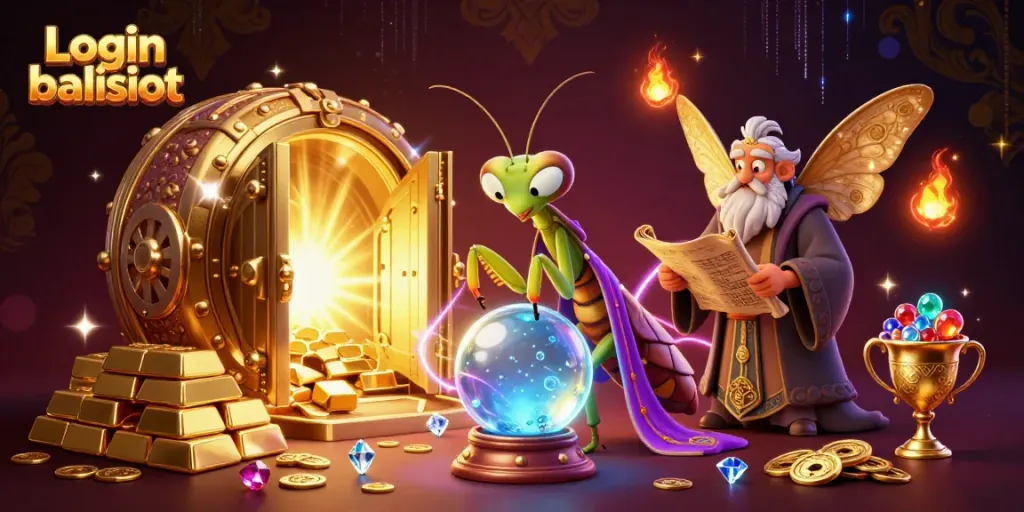 Experience thrilling gameplay with Login balislot's vibrant casino illustration featuring energetic characters and golden treasures.