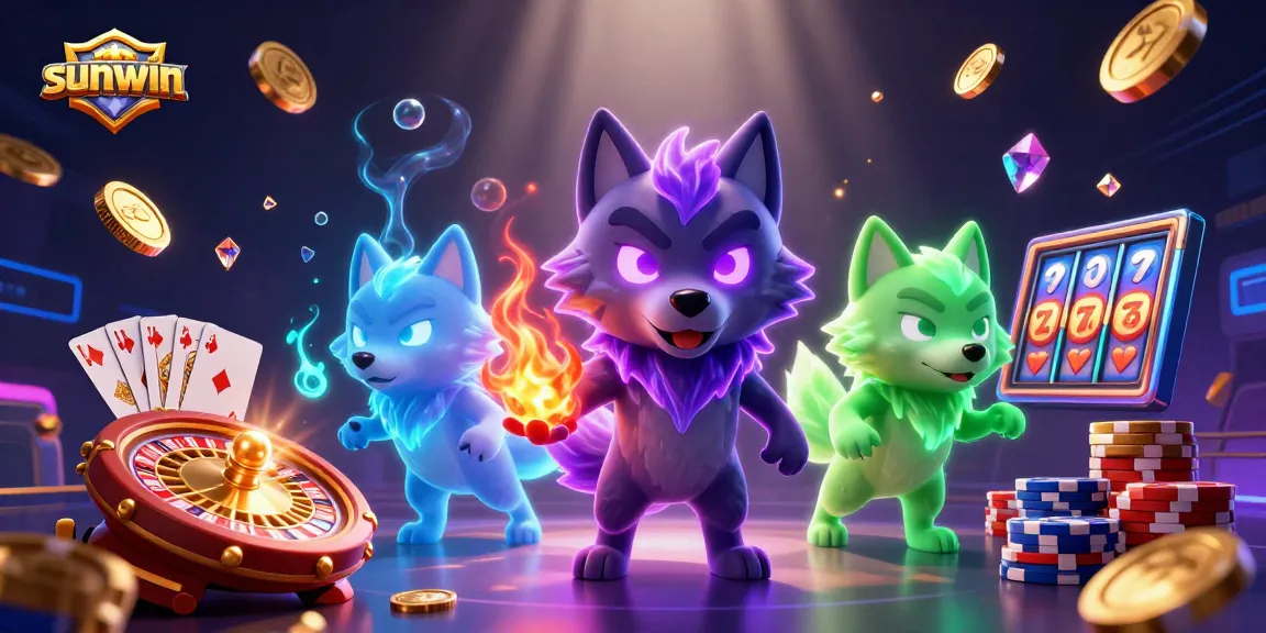 Spin and win at sunwin with a 3D scene of ghostly wolves amidst casino excitement.