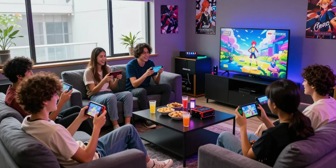Group of friends enjoying ero games in a vibrant gaming lounge setting