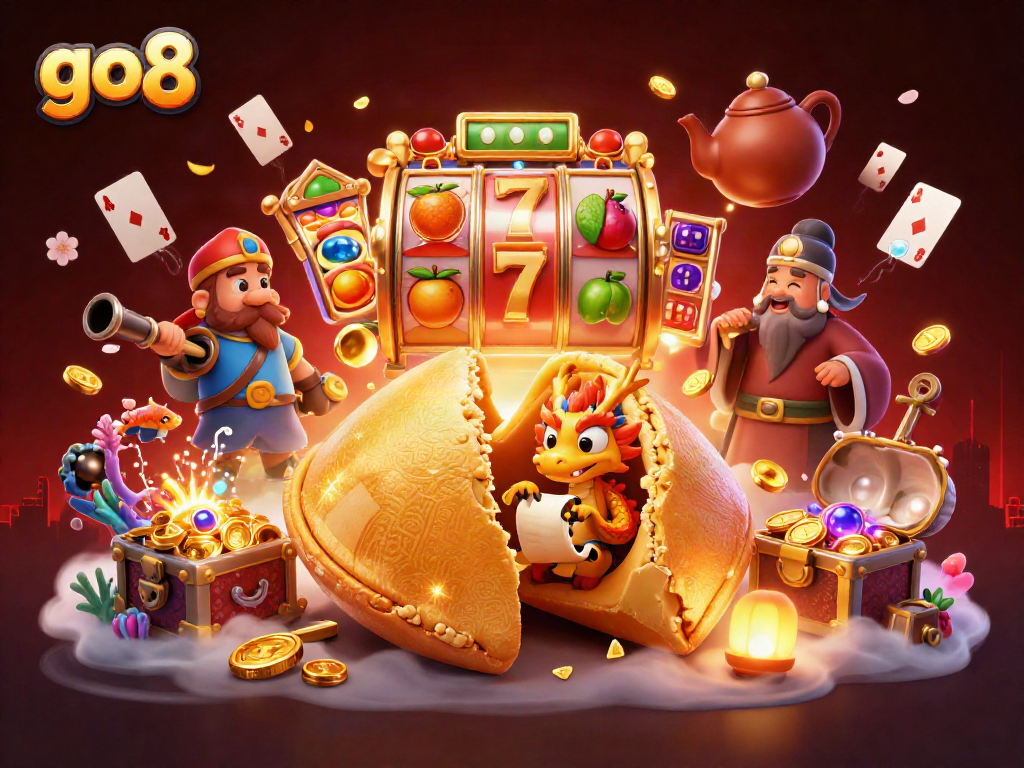Win big at the go8 casino with the dynamic golden fortune cookie scene!