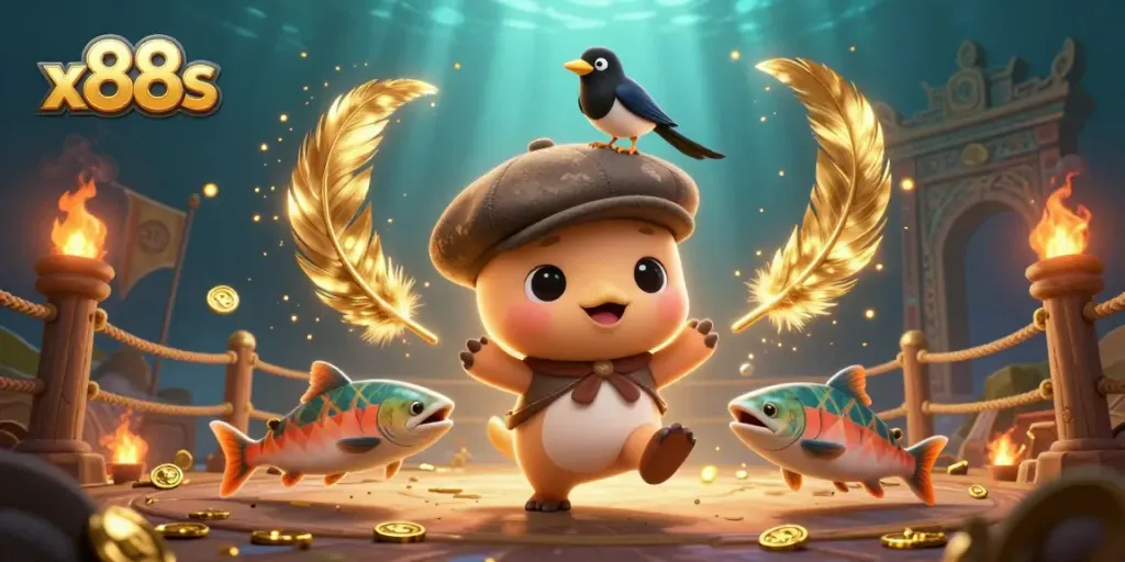 Experience thrilling gaming with x88s as cute Nessie and friends explore a vibrant casino wonderland.