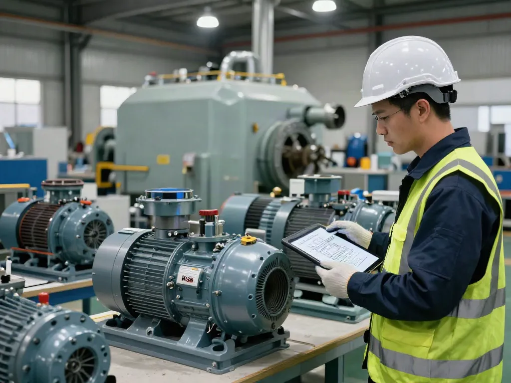 Ingeniero inspeccionando Bombas KSB en Venezuela en un entorno industrial, mostrando calidad y tecnología.