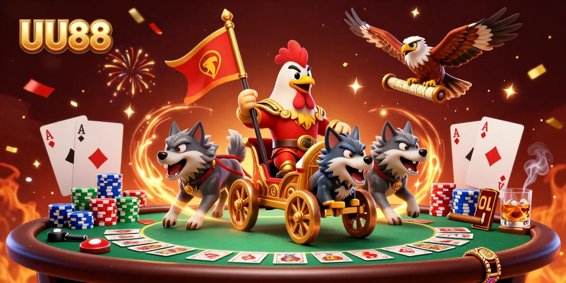 UU88 players celebrate at a poker table with confetti and dynamic gaming elements.
