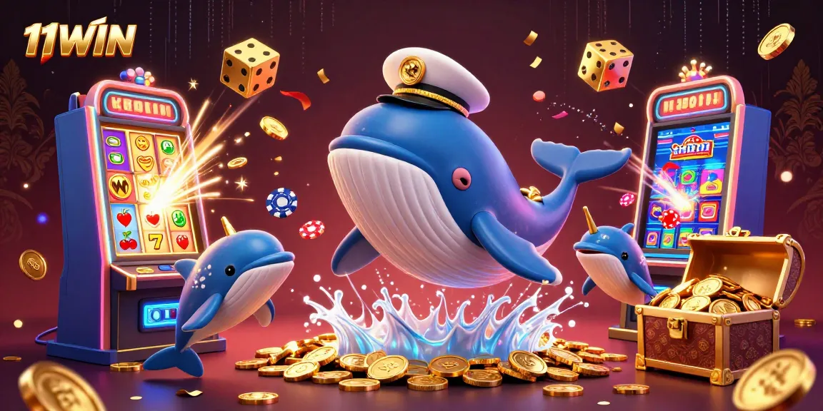 11WIN carnival features an imaginative whale, narwhal, and dolphins in a rich casino scene.